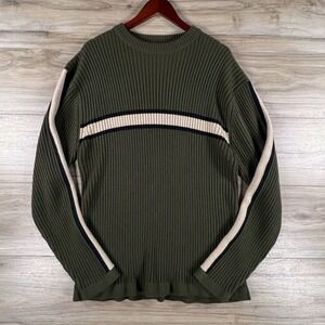 Whispering Smith Mens XL Ribbed Knit Sweater Olive Green Stripe Pullover VTG 90s